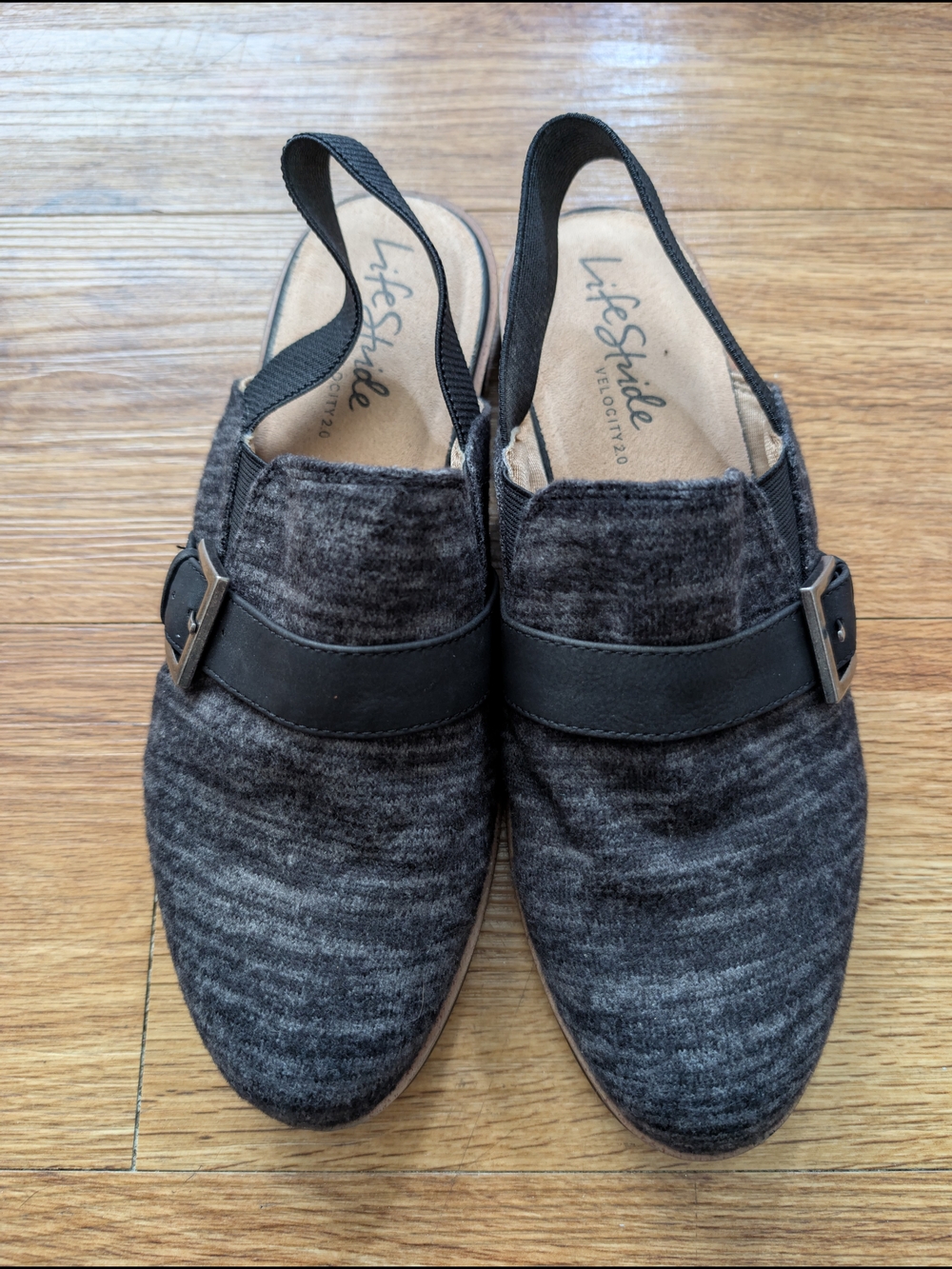 LifeStride Gray Knit Slingback Mules